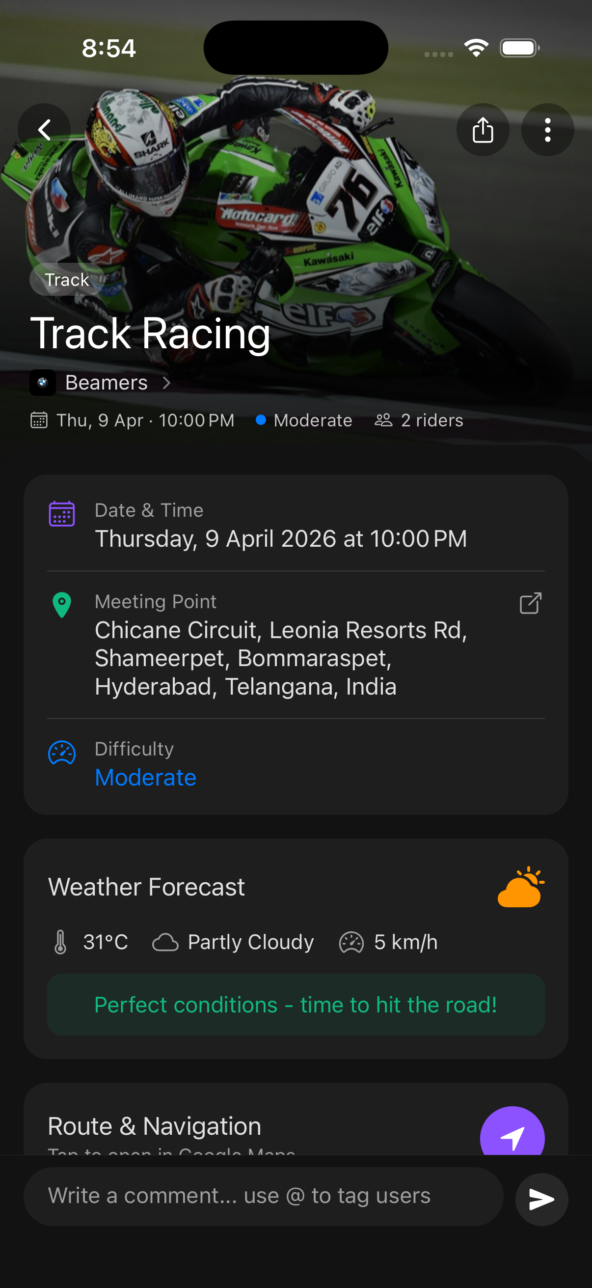 Rydexis app ride planning screen